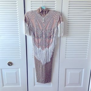 This is a stretch material body-con dress